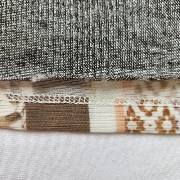 Zara Patchwork Print Top Semi Sheer Lightweight Short Sleeves Neutral Gray Small - Picture 9 of 13